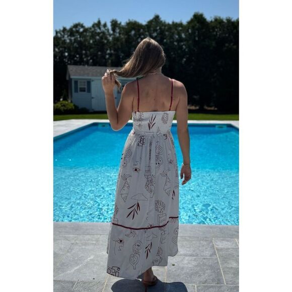 MOON RIVER Tropical MIDI DRESS in Palm Print  Brunch Vacation Dress Size S NWT - Picture 2 of 6